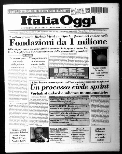 Italia oggi : quotidiano di economia finanza e politica